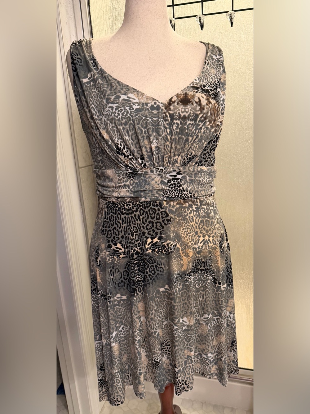 Jaclyn Smith Strapless Animal Print Dress in Gray and Taupe $25